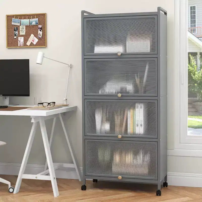 Meuble de rangement à 5 niveaux pour cuisine et micro-ondes mobile, avec portes basculantes, coloris blanc/noir/gris/vert