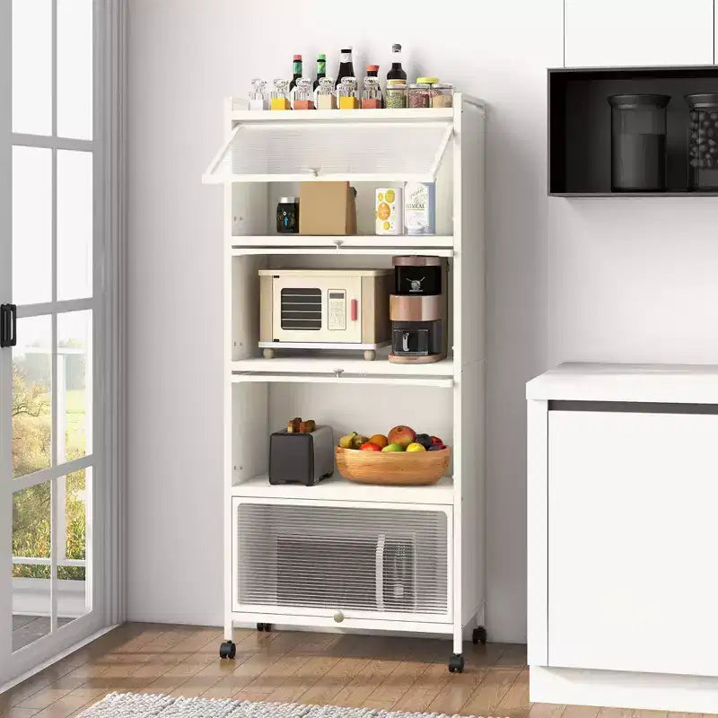 Meuble de rangement à 5 niveaux pour cuisine et micro-ondes mobile, avec portes basculantes, coloris blanc/noir/gris/vert