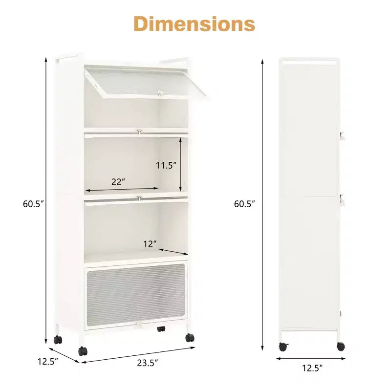 Meuble de rangement à 5 niveaux pour cuisine et micro-ondes mobile, avec portes basculantes, coloris blanc/noir/gris/vert