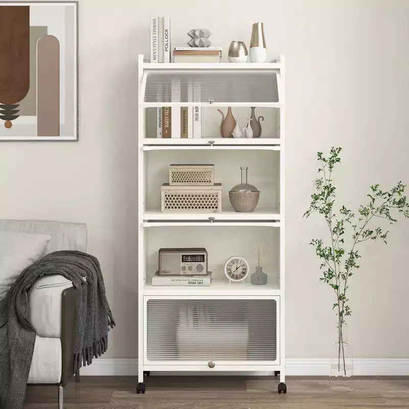Meuble de rangement à 5 niveaux pour cuisine et micro-ondes mobile, avec portes basculantes, coloris blanc/noir/gris/vert