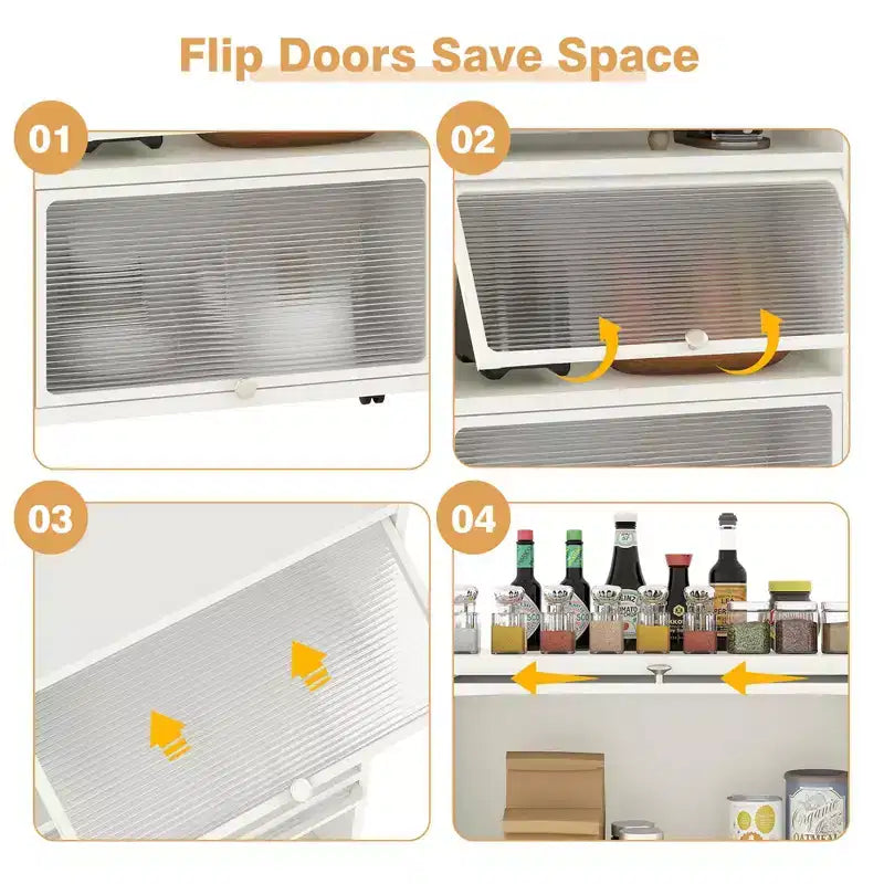 Meuble de rangement à 5 niveaux pour cuisine et micro-ondes mobile, avec portes basculantes, coloris blanc/noir/gris/vert