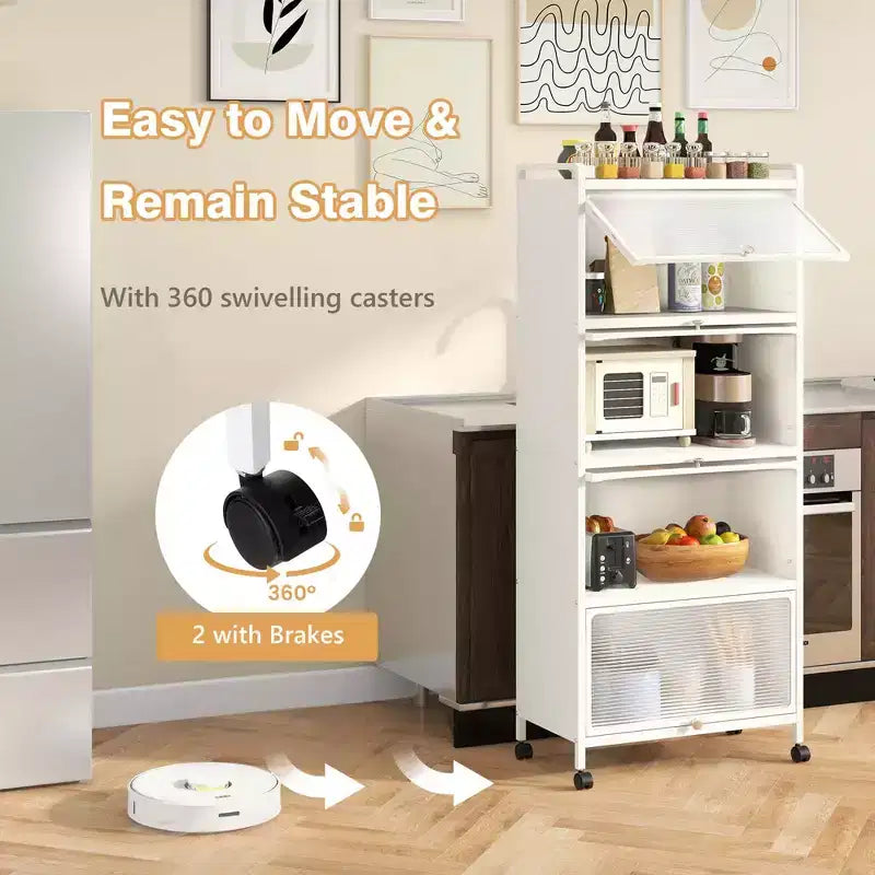 Meuble de rangement à 5 niveaux pour cuisine et micro-ondes mobile, avec portes basculantes, coloris blanc/noir/gris/vert
