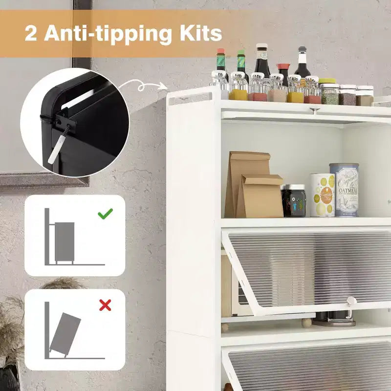 Meuble de rangement à 5 niveaux pour cuisine et micro-ondes mobile, avec portes basculantes, coloris blanc/noir/gris/vert