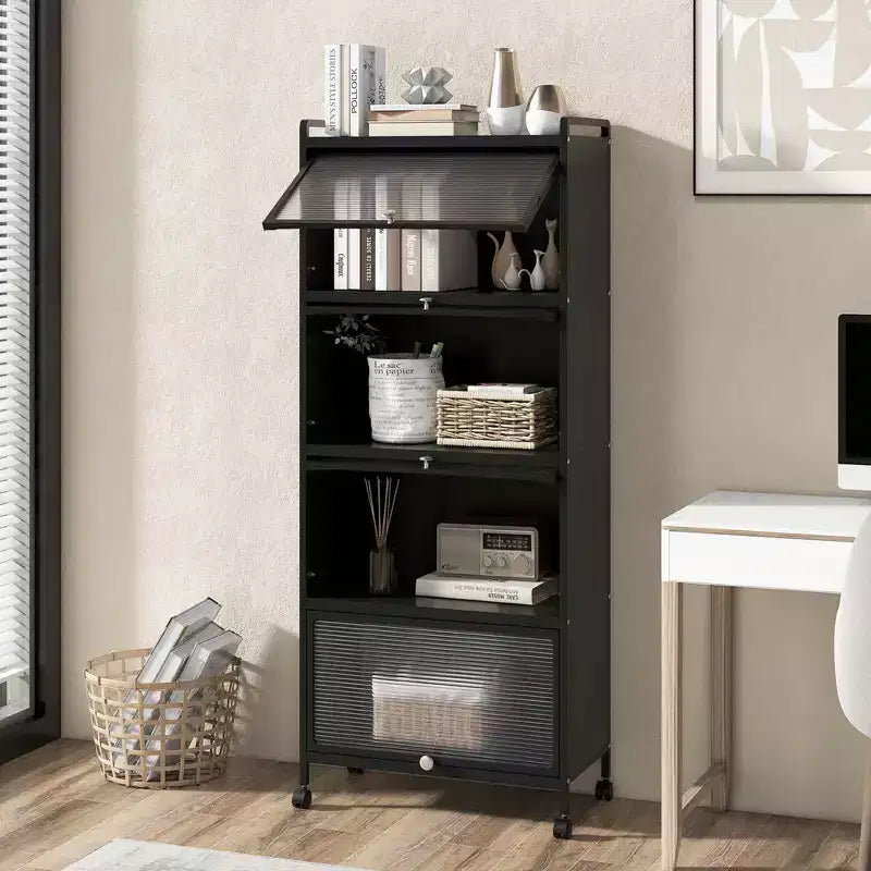 Meuble de rangement à 5 niveaux pour cuisine et micro-ondes mobile, avec portes basculantes, coloris blanc/noir/gris/vert