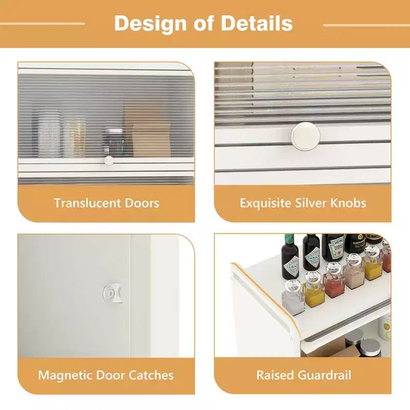 Meuble de rangement à 5 niveaux pour cuisine et micro-ondes mobile, avec portes basculantes, coloris blanc/noir/gris/vert