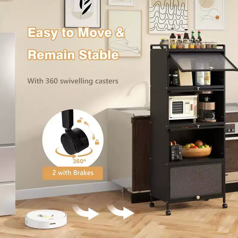 Meuble de rangement à 5 niveaux pour cuisine et micro-ondes mobile, avec portes basculantes, coloris blanc/noir/gris/vert