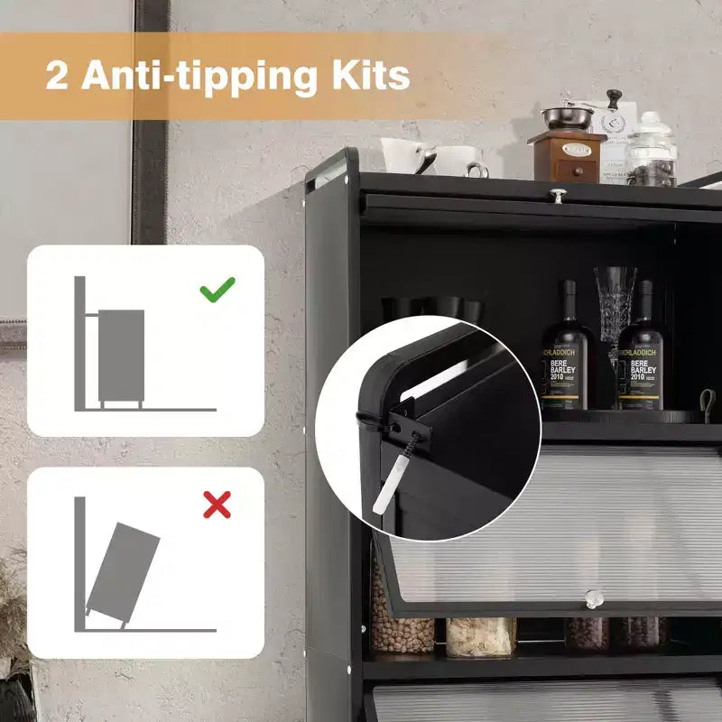 Meuble de rangement à 5 niveaux pour cuisine et micro-ondes mobile, avec portes basculantes, coloris blanc/noir/gris/vert
