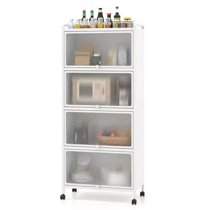 Meuble de rangement à 5 niveaux pour cuisine et micro-ondes mobile, avec portes basculantes, coloris blanc/noir/gris/vert