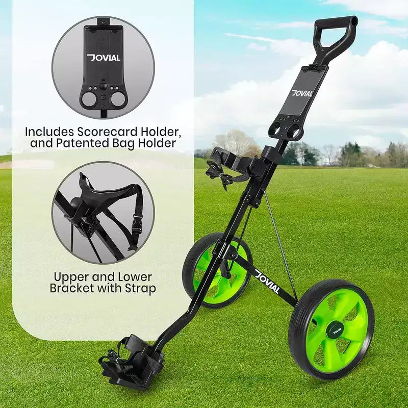 Chariot de golf pliable à 2 roues pour un transport facile avec cadre en aluminium, sangle élastique, design compact, léger et durable