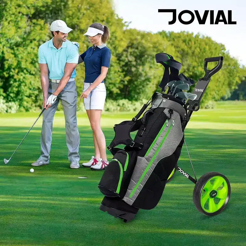 Chariot de golf pliable à 2 roues pour un transport facile avec cadre en aluminium, sangle élastique, design compact, léger et durable