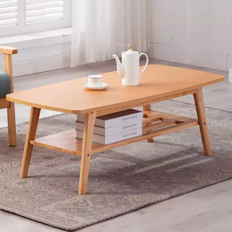 Table basse naturelle 2 niveaux Table de salon moderne avec rangement Étagère ouverte